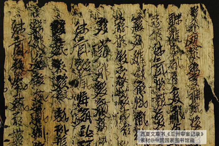 西夏文草書《瓜州審案記錄》，素材@中國國家圖書館